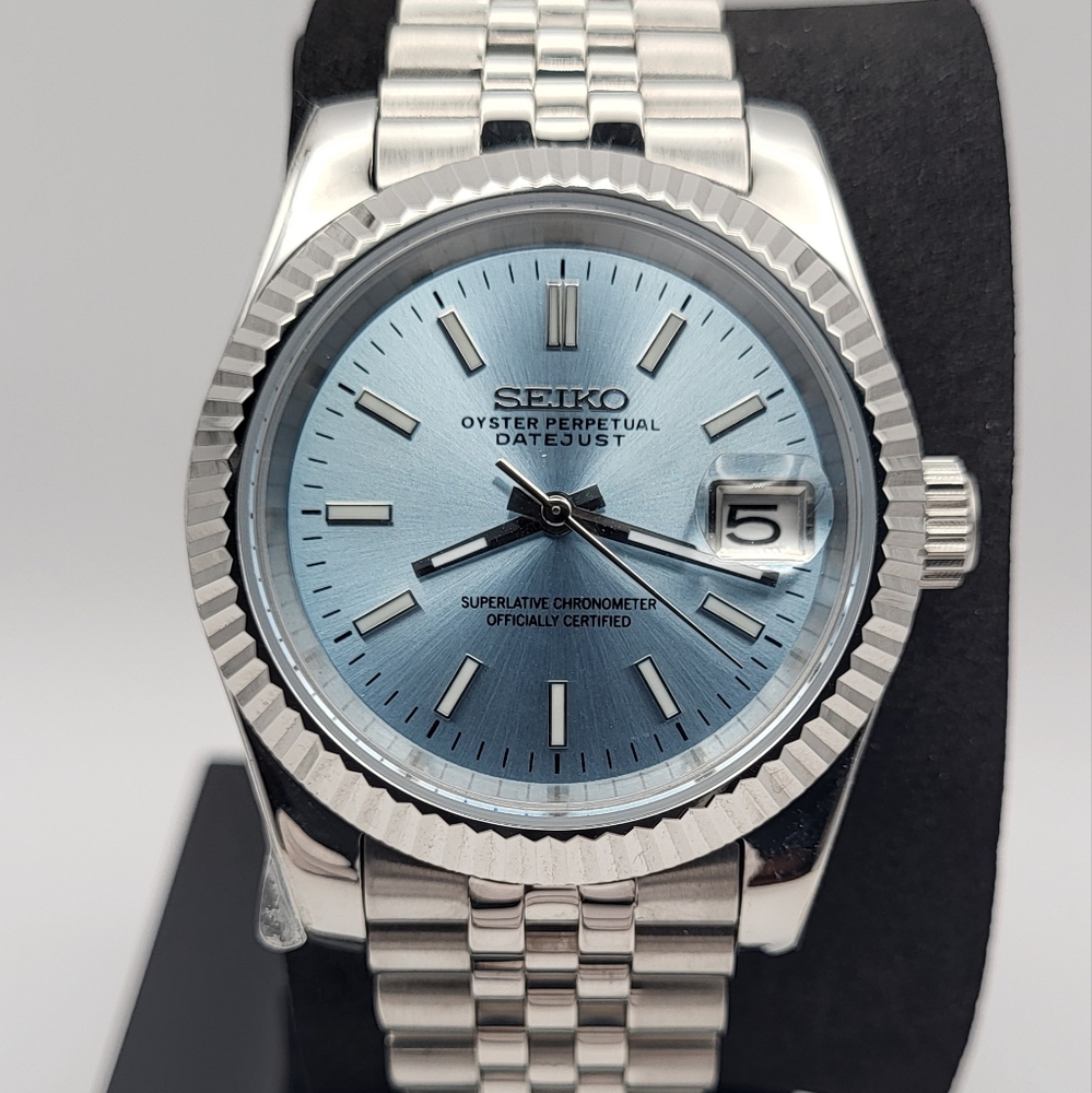 New 39mm SeikoMod Automatic Watch Sunburst Blue Dial